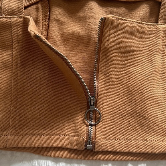 Me to We Crop Top Camel Brown Cotton Button Front Corset Style Tank Size M - Picture 4 of 9